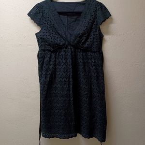 Eyelet embroidered cotton midi dress 8/M black